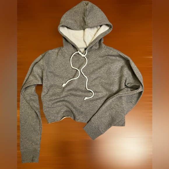 Grey Cropped Hoodie Sweatshirt - Picture 9 of 9